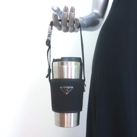 Prada Re-Nylon & Stainless Steel Travel Mug Set Black/Silver 450ml NEW